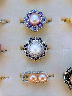 Real Pearl Cocktail Rings | Sterling Silver | Adjustable | Pink | White | Blue